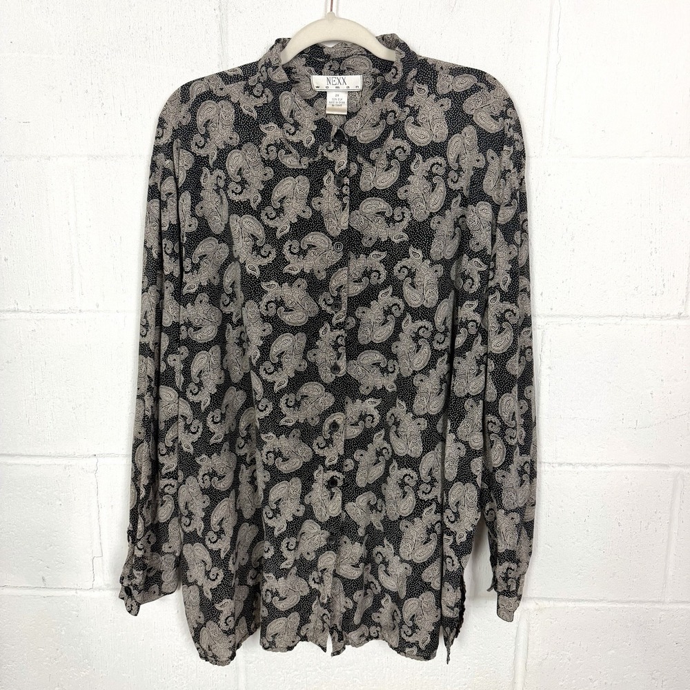 NEXX Woman 100% Silk Button Up Blouse Plus SZ 2X Paisley Washable Career Classic